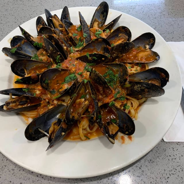 Mussels Fradiavolo Over Linguini.
